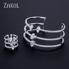 Load image into Gallery viewer, ZAKOL New Arrival Round Shape Exquisite Micro Pave Cuff Bracelets Bangle & Open Ring Set For Women Men Jewelry Bijoux FSSP394