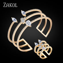 Load image into Gallery viewer, ZAKOL New Arrival Round Shape Exquisite Micro Pave Cuff Bracelets Bangle & Open Ring Set For Women Men Jewelry Bijoux FSSP394