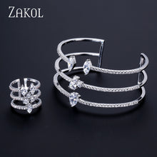 Load image into Gallery viewer, ZAKOL New Arrival Round Shape Exquisite Micro Pave Cuff Bracelets Bangle &amp; Open Ring Set For Women Men Jewelry Bijoux FSSP394
