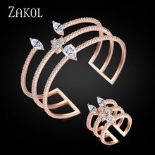 Load image into Gallery viewer, ZAKOL New Arrival Round Shape Exquisite Micro Pave Cuff Bracelets Bangle &amp; Open Ring Set For Women Men Jewelry Bijoux FSSP394
