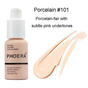 PHOERA Foundation Makeup 30ml Soft Matte Long Wear Oil Control Concealer Liquid Foundation Cream Fashion Womens maquillage