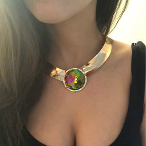 New Colorful Choker Collar Bijoux Necklace Big Round Glass Crystal Necklace Earring Set Gold Women Party Jewelry Sets