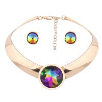 Load image into Gallery viewer, New Colorful Choker Collar Bijoux Necklace Big Round Glass Crystal Necklace Earring Set Gold Women Party Jewelry Sets
