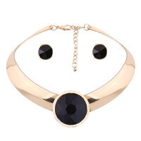 Load image into Gallery viewer, New Colorful Choker Collar Bijoux Necklace Big Round Glass Crystal Necklace Earring Set Gold Women Party Jewelry Sets
