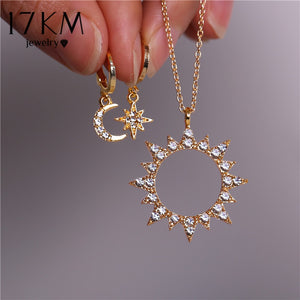 17KM New Bijoux Crystal Star Moon Sun Necklace Set 2020 Gold Dangle Earrings For Women Gift Elegant Fashion Jewelry Set Gifts