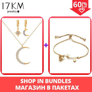 17KM New Bijoux Crystal Star Moon Sun Necklace Set 2020 Gold Dangle Earrings For Women Gift Elegant Fashion Jewelry Set Gifts