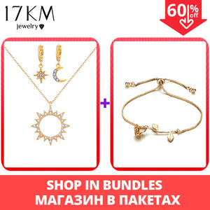 17KM New Bijoux Crystal Star Moon Sun Necklace Set 2020 Gold Dangle Earrings For Women Gift Elegant Fashion Jewelry Set Gifts