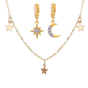 17KM New Bijoux Crystal Star Moon Sun Necklace Set 2020 Gold Dangle Earrings For Women Gift Elegant Fashion Jewelry Set Gifts