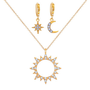 17KM New Bijoux Crystal Star Moon Sun Necklace Set 2020 Gold Dangle Earrings For Women Gift Elegant Fashion Jewelry Set Gifts