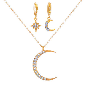 17KM New Bijoux Crystal Star Moon Sun Necklace Set 2020 Gold Dangle Earrings For Women Gift Elegant Fashion Jewelry Set Gifts