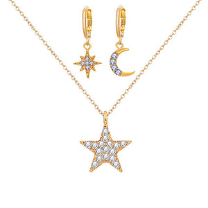 17KM New Bijoux Crystal Star Moon Sun Necklace Set 2020 Gold Dangle Earrings For Women Gift Elegant Fashion Jewelry Set Gifts