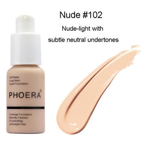 PHOERA Foundation Makeup 30ml Soft Matte Long Wear Oil Control Concealer Liquid Foundation Cream Fashion Womens maquillage