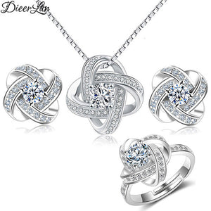 DIEERLAN 2019 Bridal Jewelry Sets 925 Sterling Silver Crystal Cross Clover Flower Necklaces for Women Wedding Jewelry Bijoux