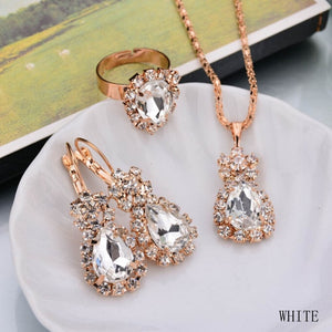 2019 Top Sale Luxury Classical Women Jewelry Set Designer Water drop Necklace/Earring/Ring Set  Bijoux Femme