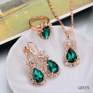 2019 Top Sale Luxury Classical Women Jewelry Set Designer Water drop Necklace/Earring/Ring Set  Bijoux Femme