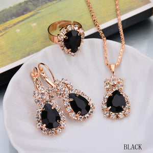 2019 Top Sale Luxury Classical Women Jewelry Set Designer Water drop Necklace/Earring/Ring Set  Bijoux Femme