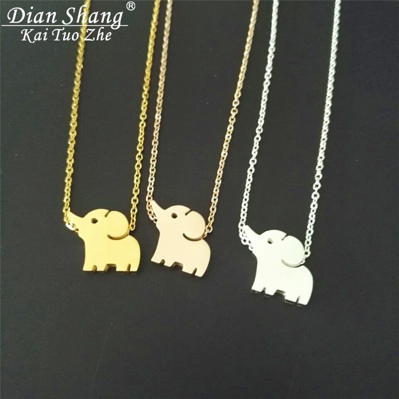 Wholesale 10piece Stainless Steel Tiny Baby Elephant Pendants Necklaces For Women Offce Jewelry Accessoires Gold Color Collares